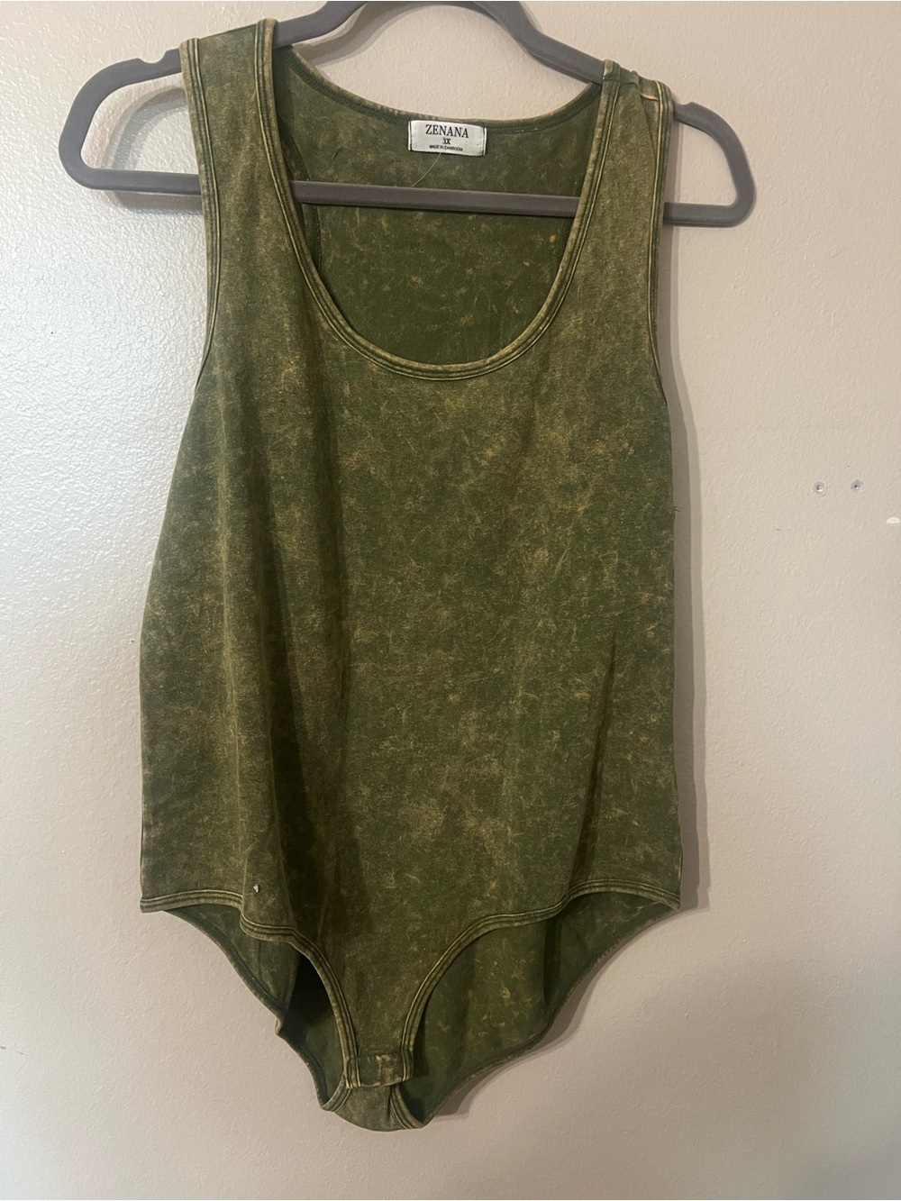 Zenana Outfitters Olive Mineral-Wash Tank Bodysuit